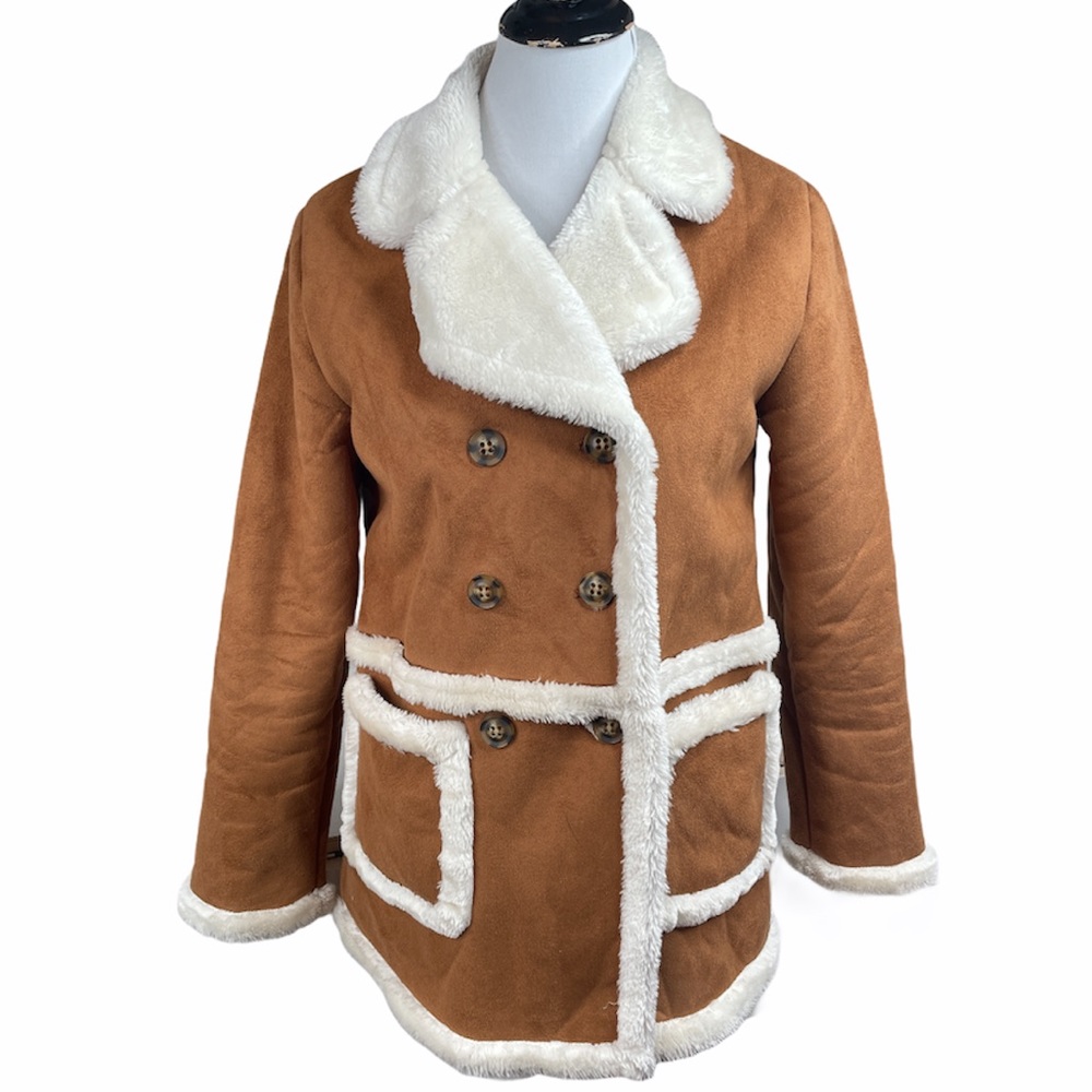Love Tree Faux Suede and Faux Fur Jacket, Brown, Medium